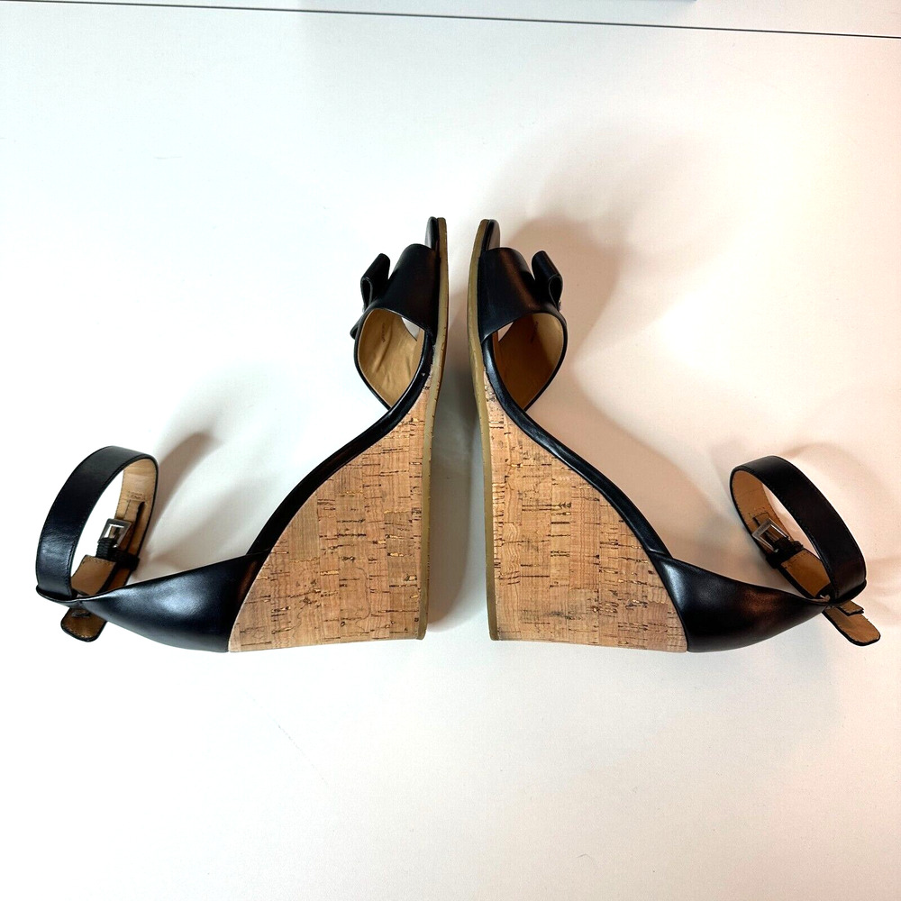 Marc by Marc Jacobs Black Leather & Cork Wedge Ankle Strap Sandals Silver 7.5 - Picture 11 of 11